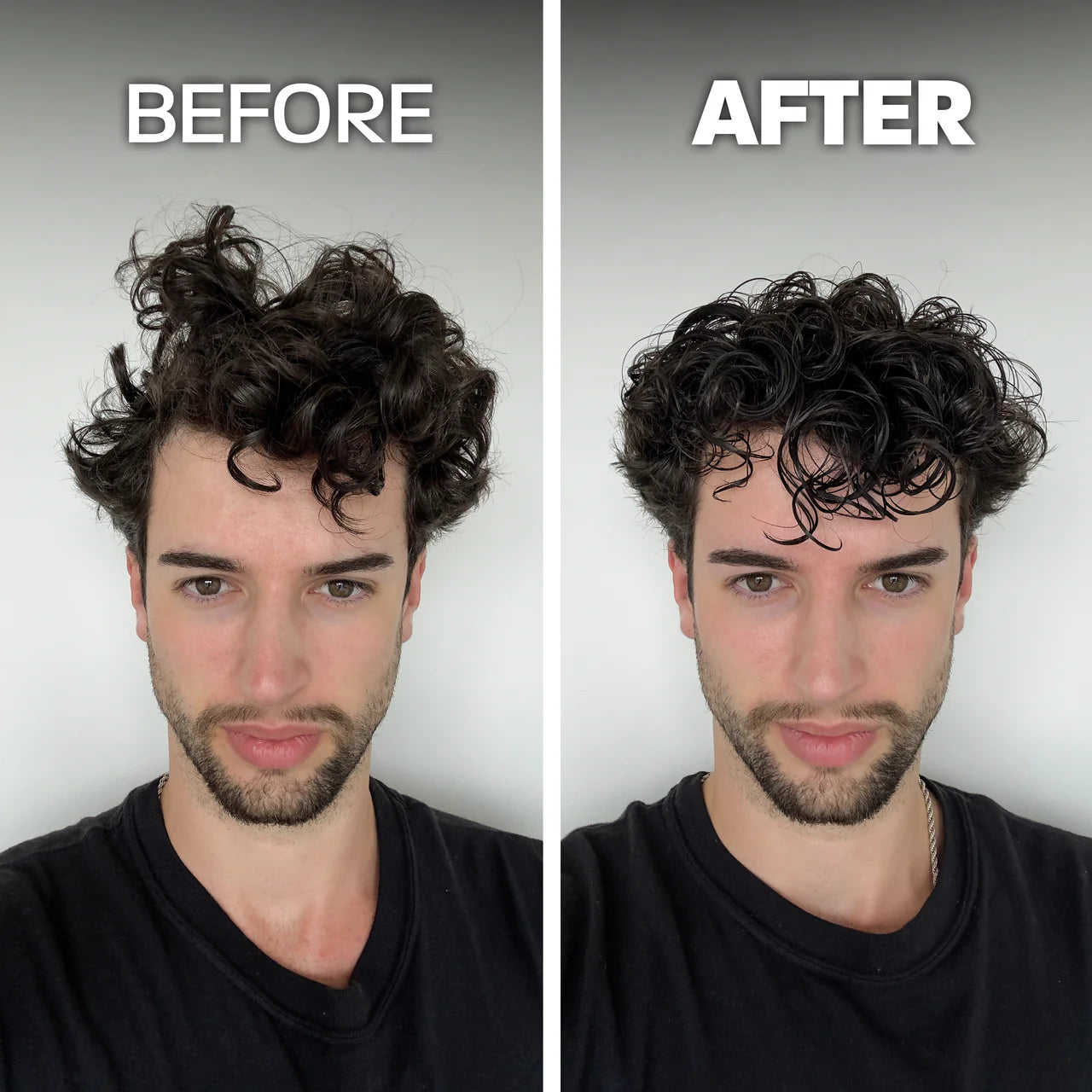 BASED Leave-In Conditioner before and after results on curly hair - defined healthy curls