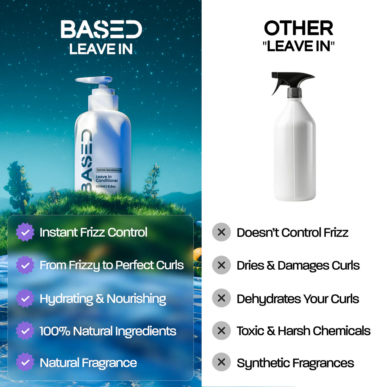 BASED Leave-In Conditioner vs other leave-ins comparison - frizz control, hydrating, no toxic chemicals