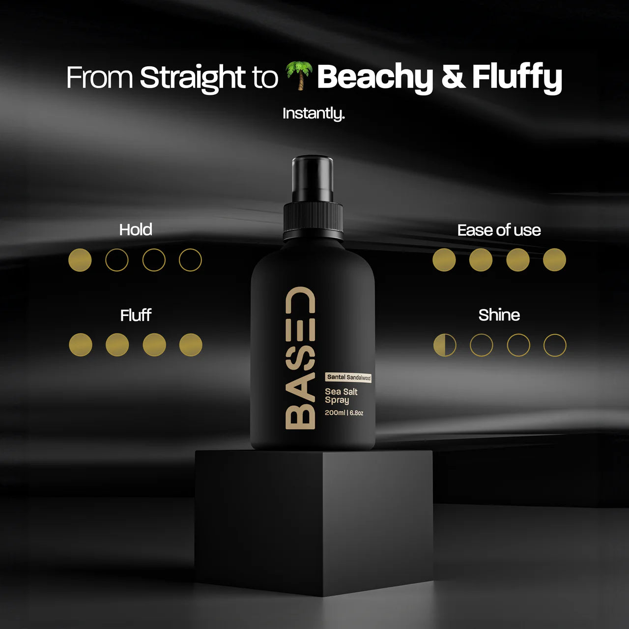 BASED Sea Salt Spray product specs - hold level, fluff, ease of use, shine rating for beachy fluffy look